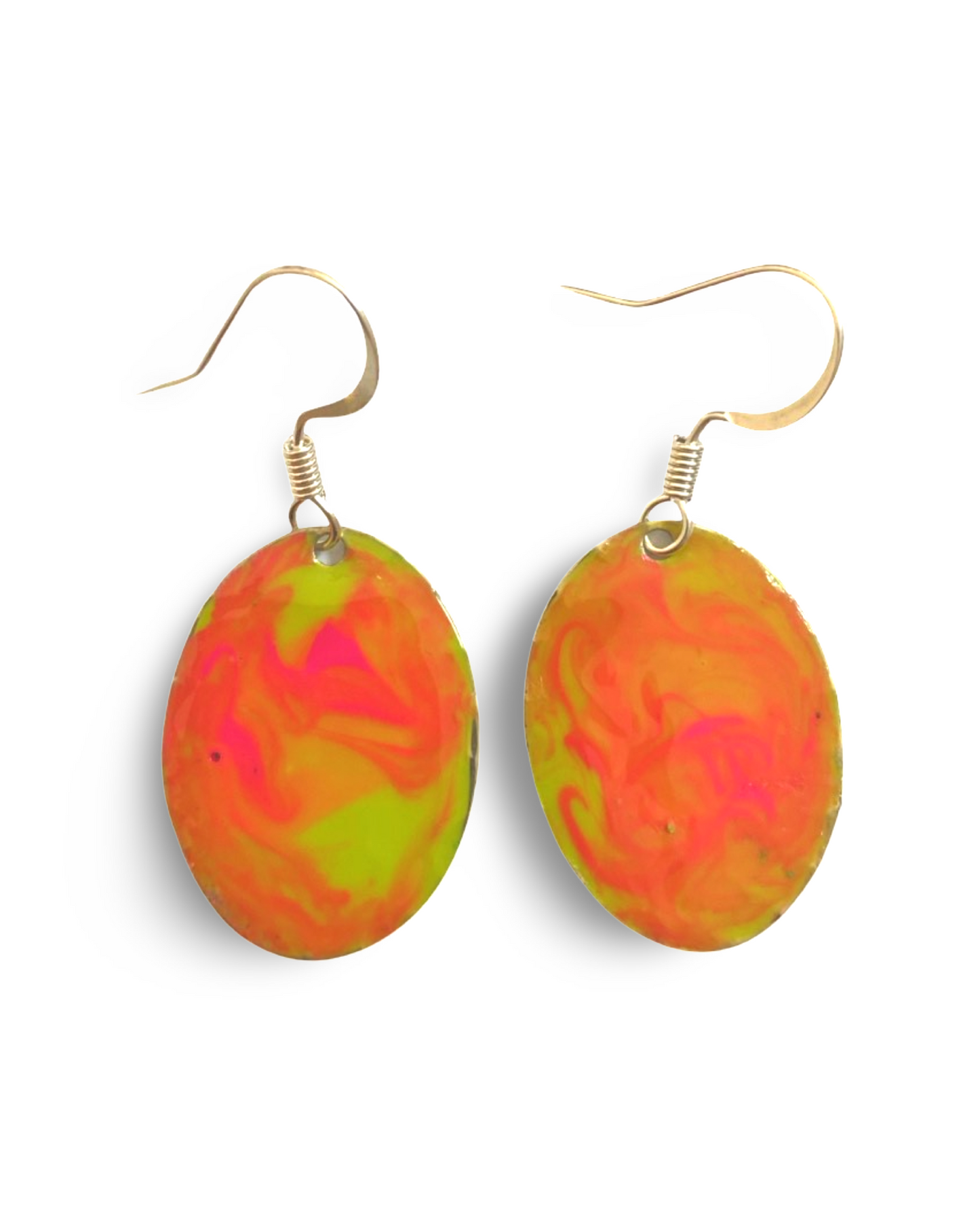Yellow Orange Marble Mini Oval Lures of Love Earrings