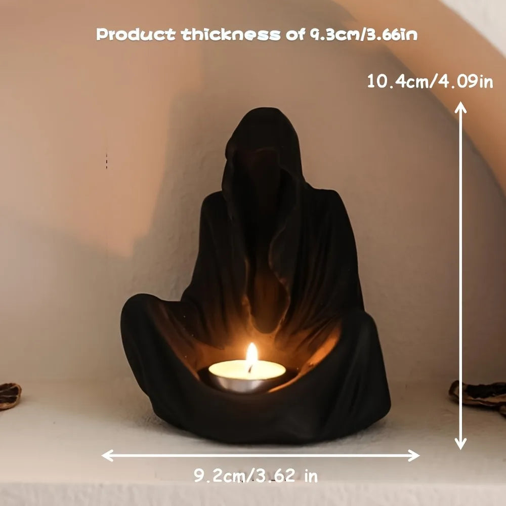 Mysterious Cloak Candelabra with Gothic Dark Knight Grim Reaper