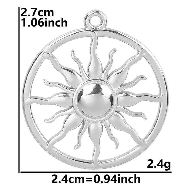 5pcs/Lot Sun Charm Round Blank Settings Stainless Steel Charms For Jewelry Making Supplies Breloques Diy Stone Crystal Oil Drip