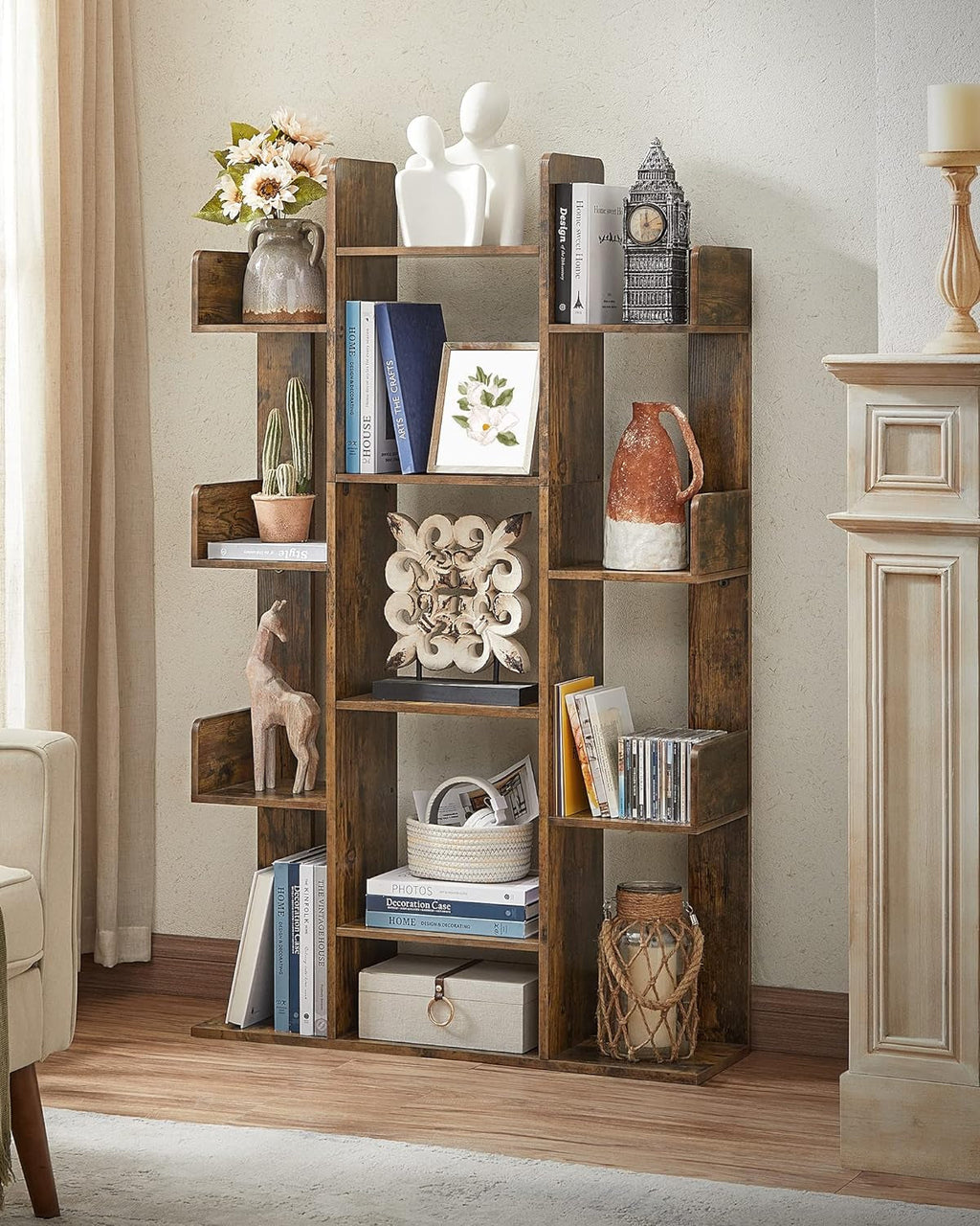 Bookshelf, Tree-Shaped Bookcase with 13 Storage Shelves, Rounded