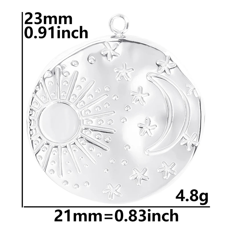 5pcs/Lot Sun Charm Round Blank Settings Stainless Steel Charms For Jewelry Making Supplies Breloques Diy Stone Crystal Oil Drip