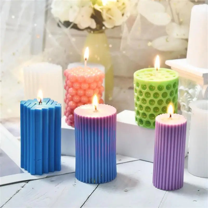 Classical Striped Roman Cylindrical Silicone Candle Mold Columnar Striped DIY Candle Holder Making Design Shape Candle Handmade