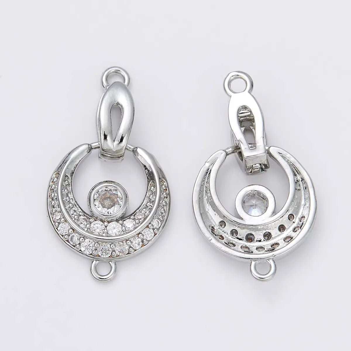 1 Piece Copper Plated 18K Gold Micro-set Zircon Simple Moon Pearl Necklace Connecting Buckle DIY Jewelry Handmade Accessories