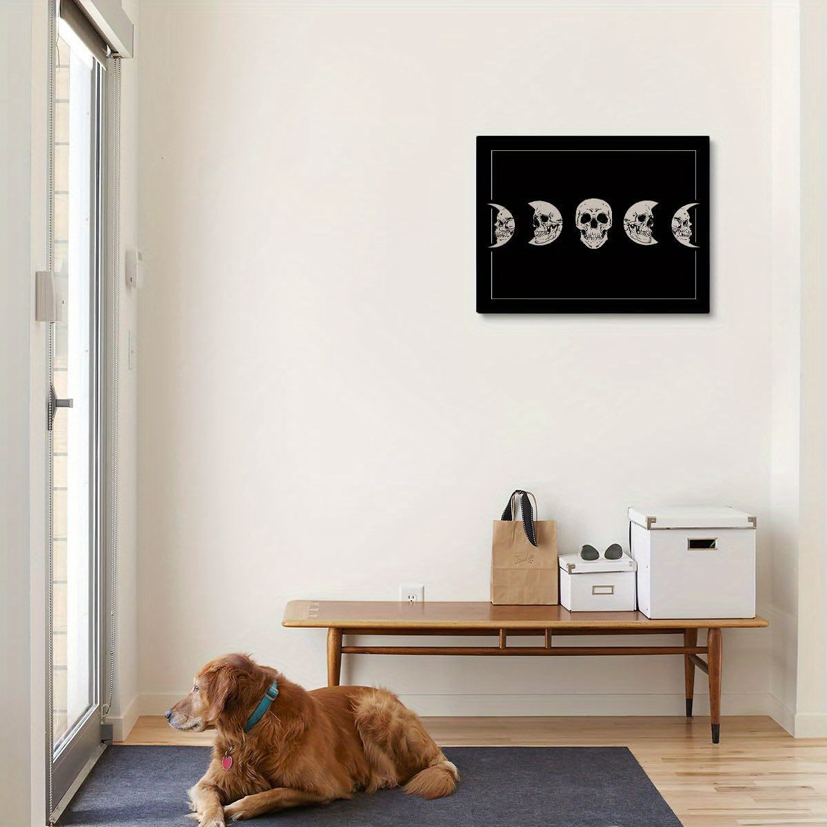Halloween Wall Art Decor, Skull Moon Phases Wall Decor, Halloween Decor, Skeleton Wall Art Canvas, Gothic Decor, Witchy Decor Aesthetic, 12 x 16Inch, Framed