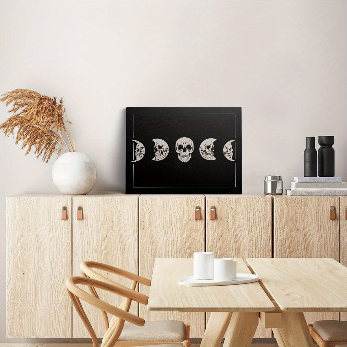 Halloween Wall Art Decor, Skull Moon Phases Wall Decor, Halloween Decor, Skeleton Wall Art Canvas, Gothic Decor, Witchy Decor Aesthetic, 12 x 16Inch, Framed