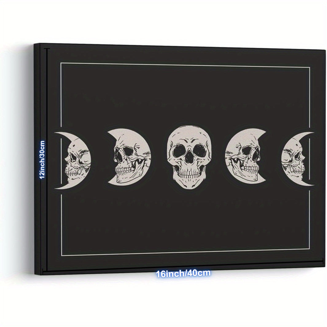 Halloween Wall Art Decor, Skull Moon Phases Wall Decor, Halloween Decor, Skeleton Wall Art Canvas, Gothic Decor, Witchy Decor Aesthetic, 12 x 16Inch, Framed