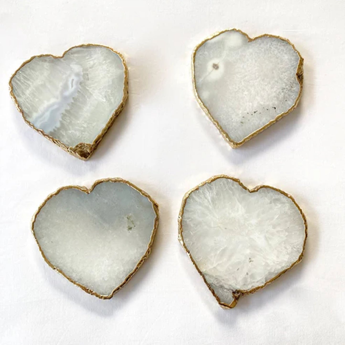White Grey Agate - Set of 4 Large Heart Shaped Coasters | Personalised