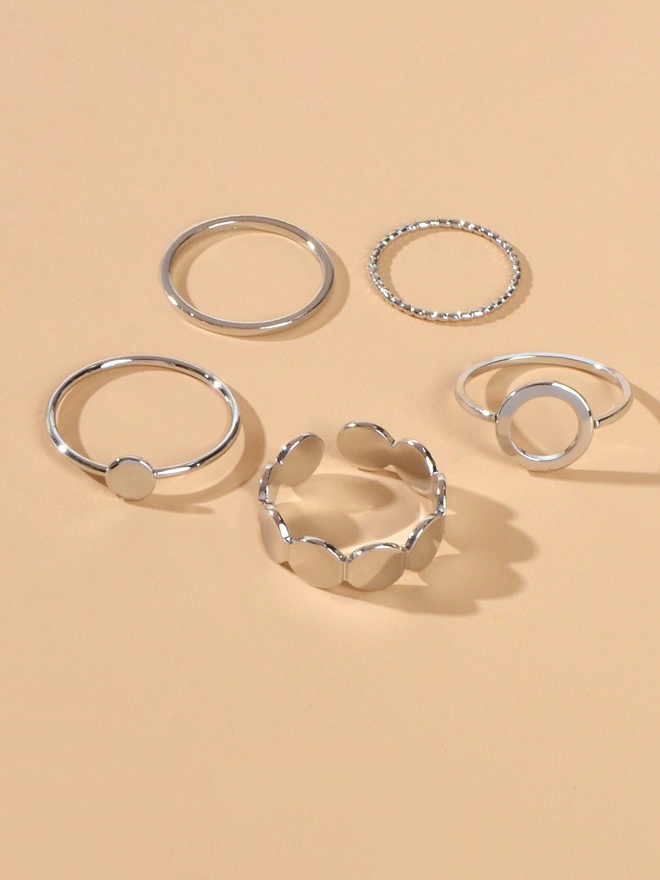 5 pcs Minimalist Jewellery Gold Silver Metal Geometric Midi Finger