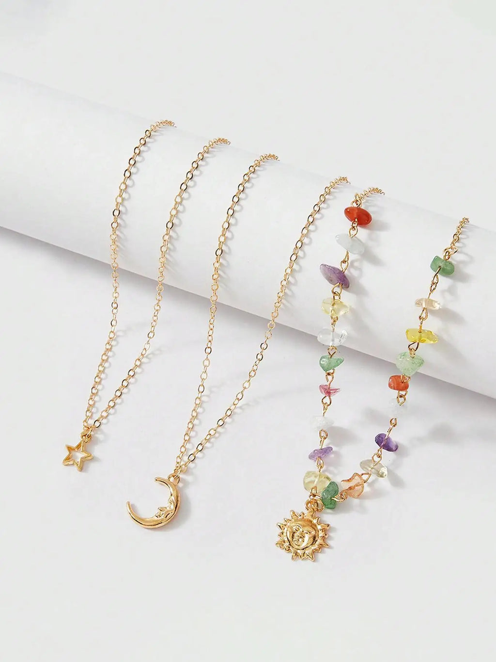 3-piece sun moon zircon layered necklace set Party, Dates, Daily ClothingDecor, Trendy All-match & Exquisite Jewelry for Gift