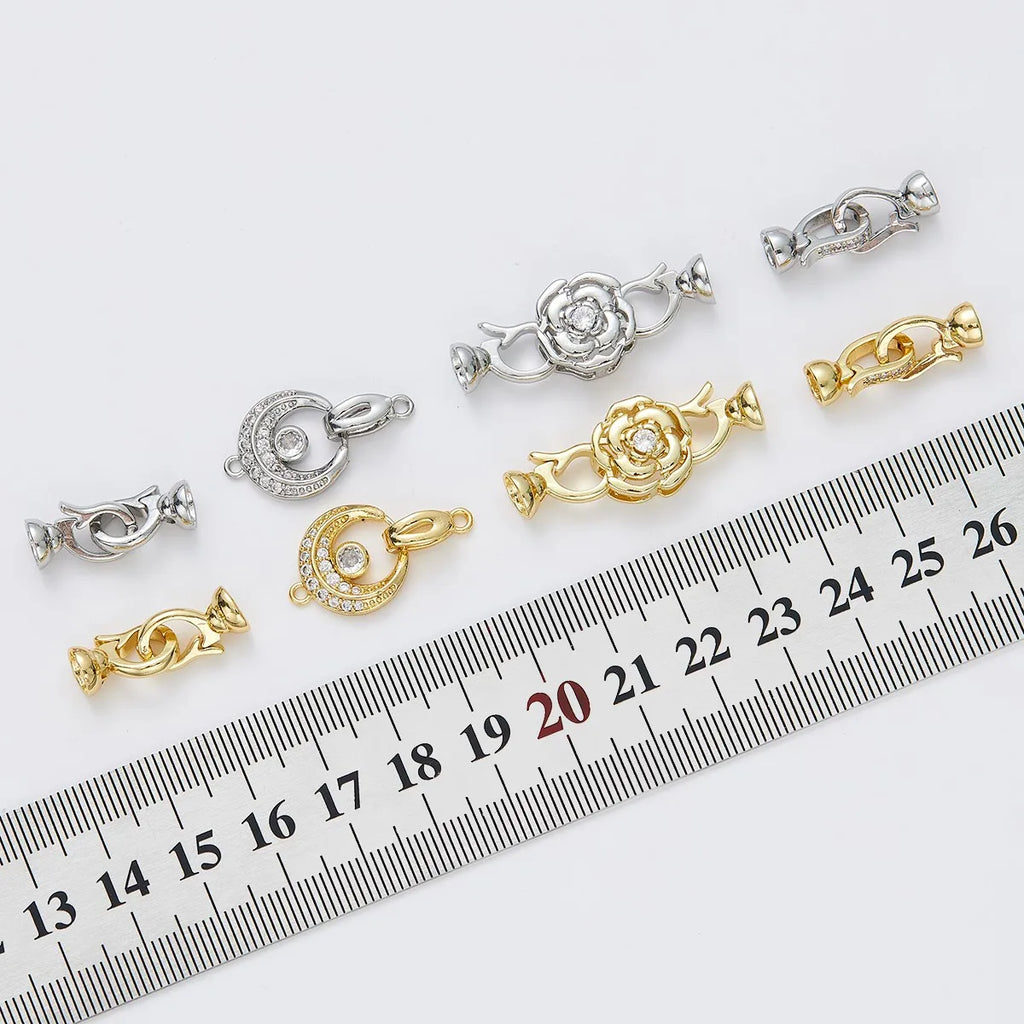 1 Piece Copper Plated 18K Gold Micro-set Zircon Simple Moon Pearl Necklace Connecting Buckle DIY Jewelry Handmade Accessories