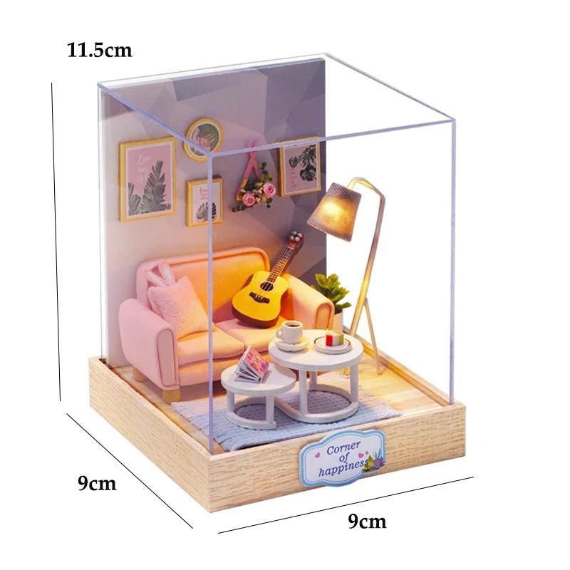 Wooden Doll House 3D Puzzle Assembly Building Model Kit Production Small Room Toys Home Bedroom Decoration With Furniture Light
