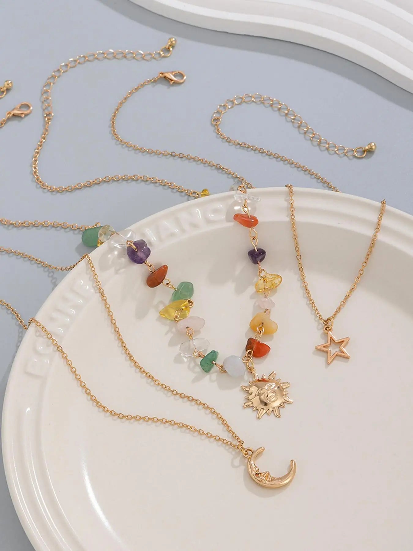 3-piece sun moon zircon layered necklace set Party, Dates, Daily ClothingDecor, Trendy All-match & Exquisite Jewelry for Gift