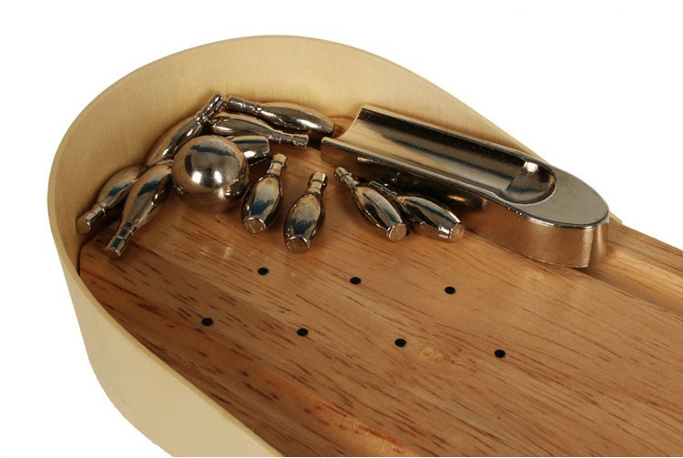 Desktop Wooden Bowling Alley With Movable Ramp For Desk Play Gothic Themed Miniature Game