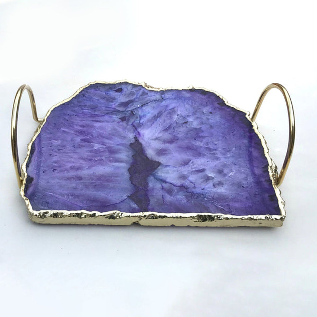Purple Agate Serving Tray With Brass Loop Handles