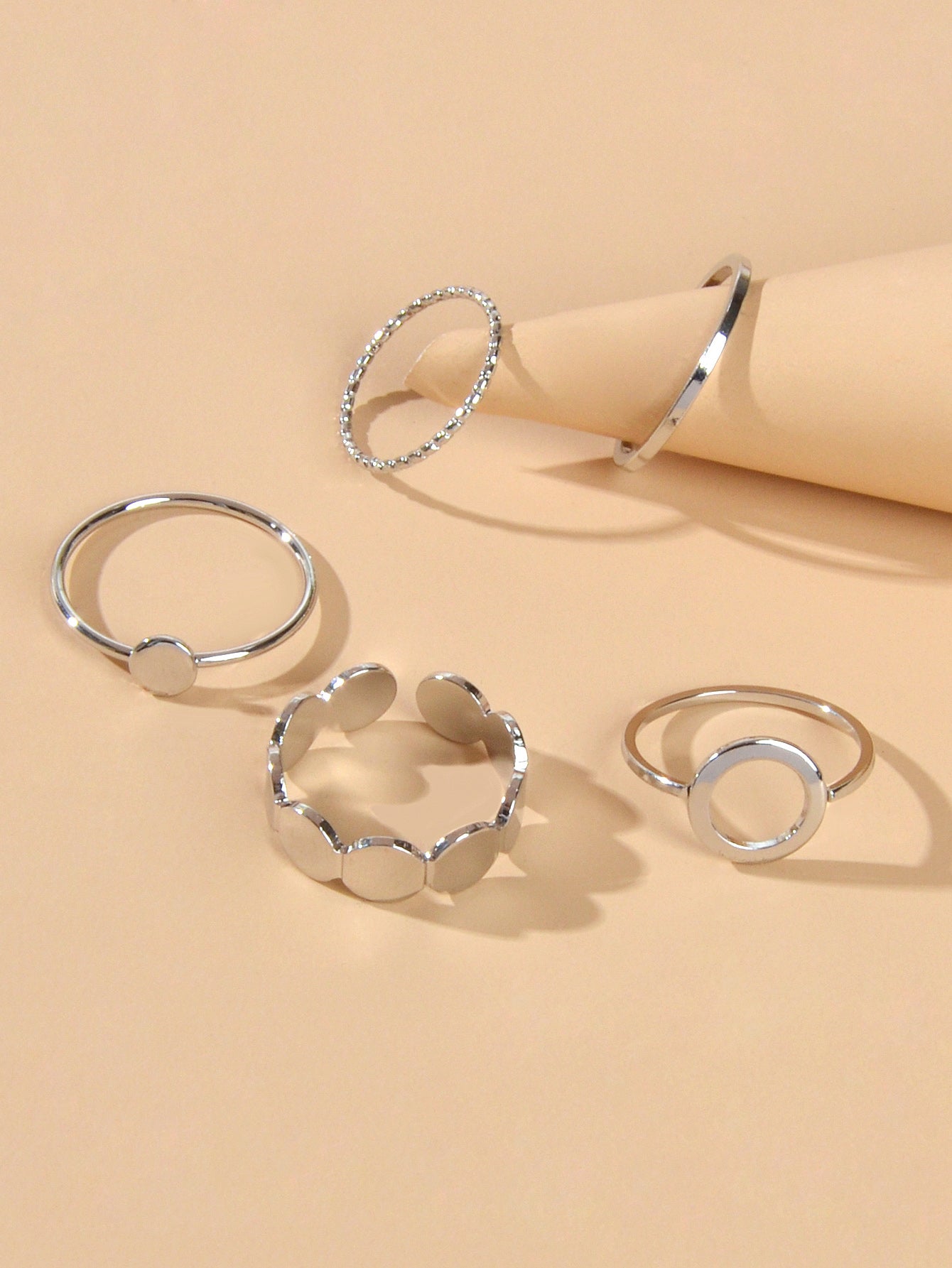 5 pcs Minimalist Jewellery Gold Silver Metal Geometric Midi Finger