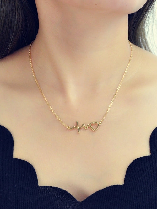 Minimalist Jewelry Gold Silver Chain Heartbeat Pendant Necklace Party