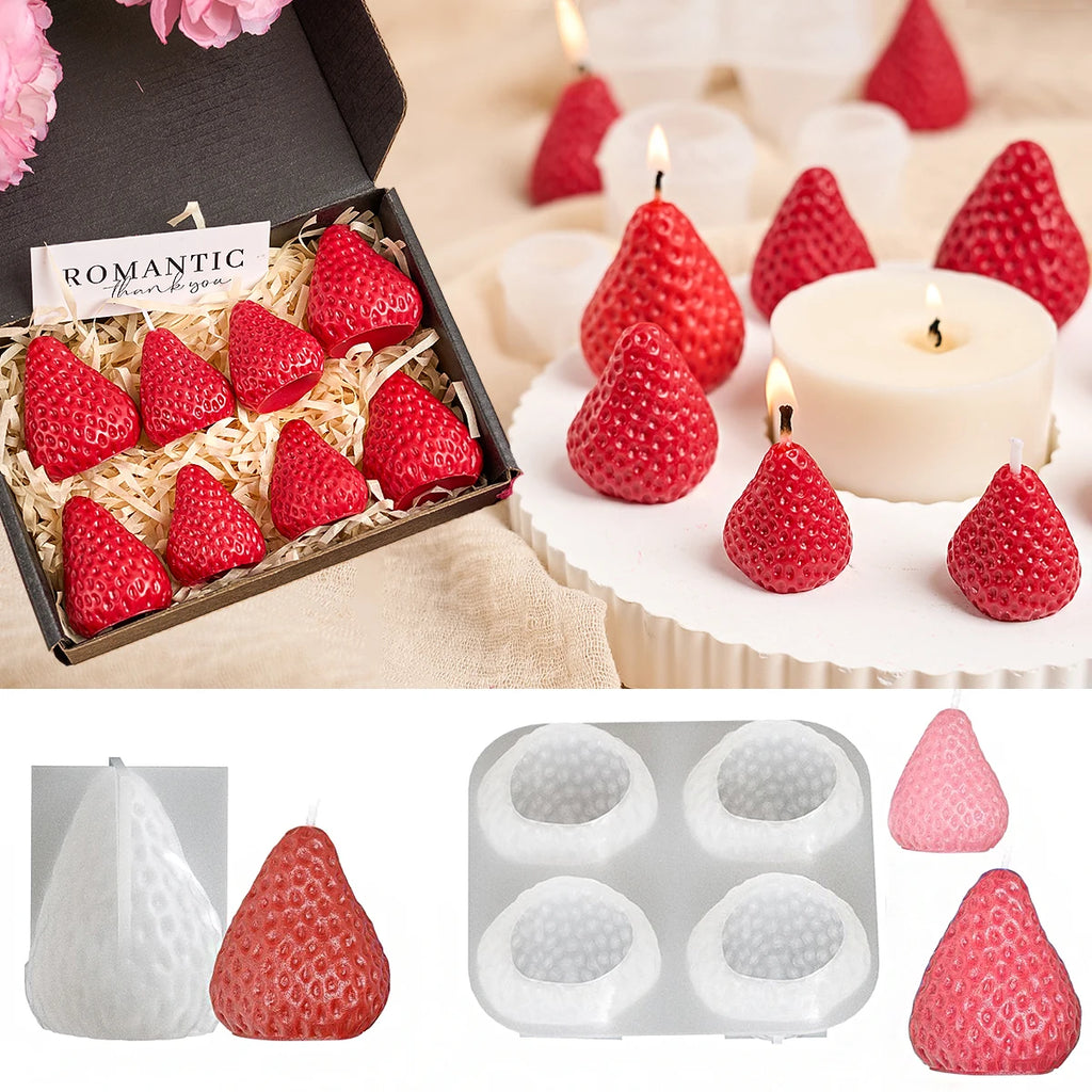3D Strawberry Aromatherapy Candle Silicone Mold DIY Handmade Romantic Scented Gift For Valentines Day Home Decor