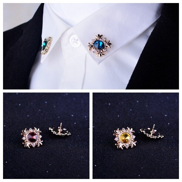 Crystal Cross Rhinestone Brooch Pin Set Two Piece Zinc Alloy Geometric Collar Pins For Men And Women