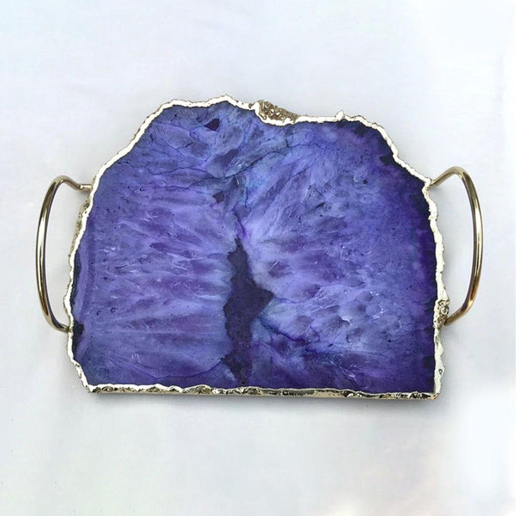 Purple Agate Serving Tray With Brass Loop Handles