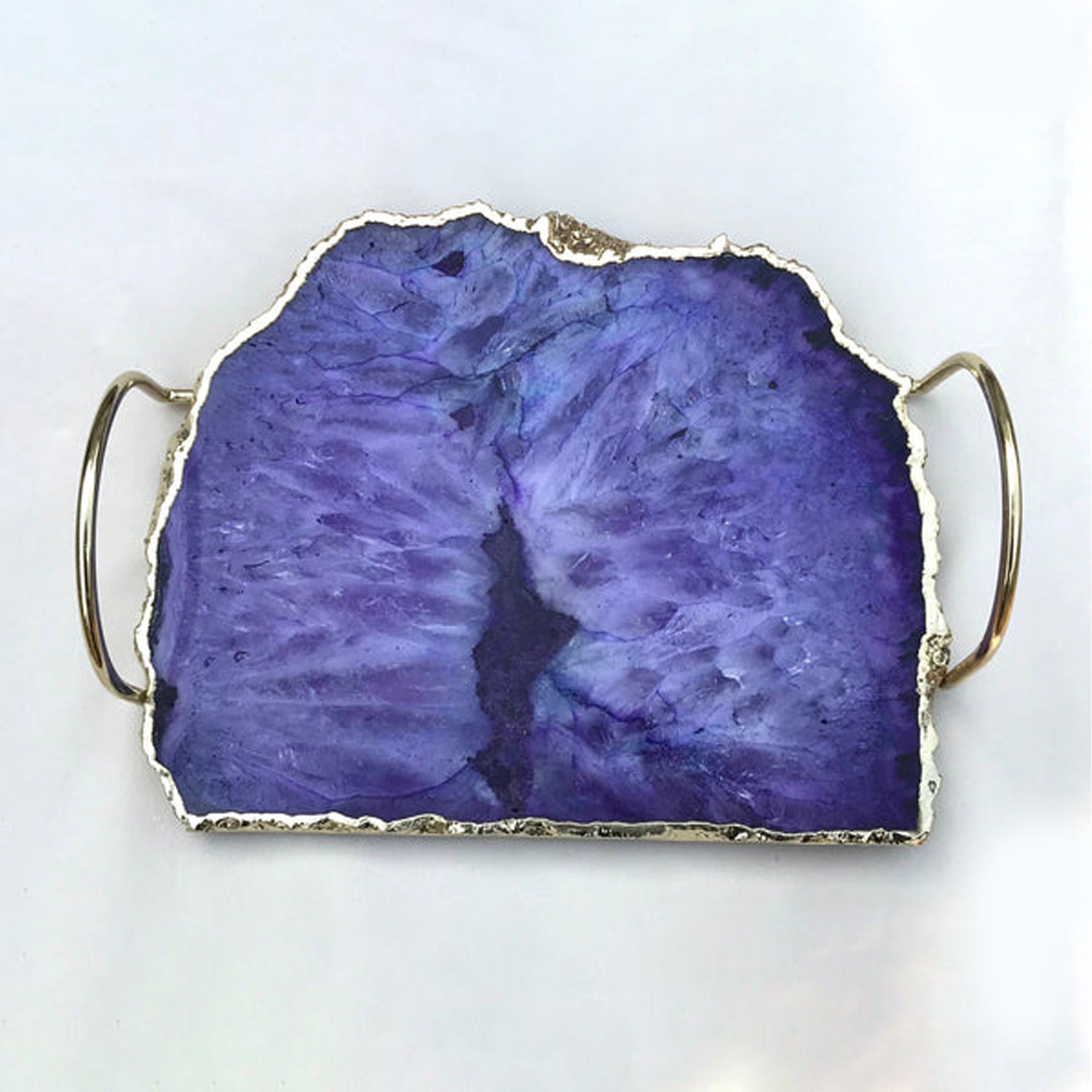 Purple Agate Serving Tray With Brass Loop Handles