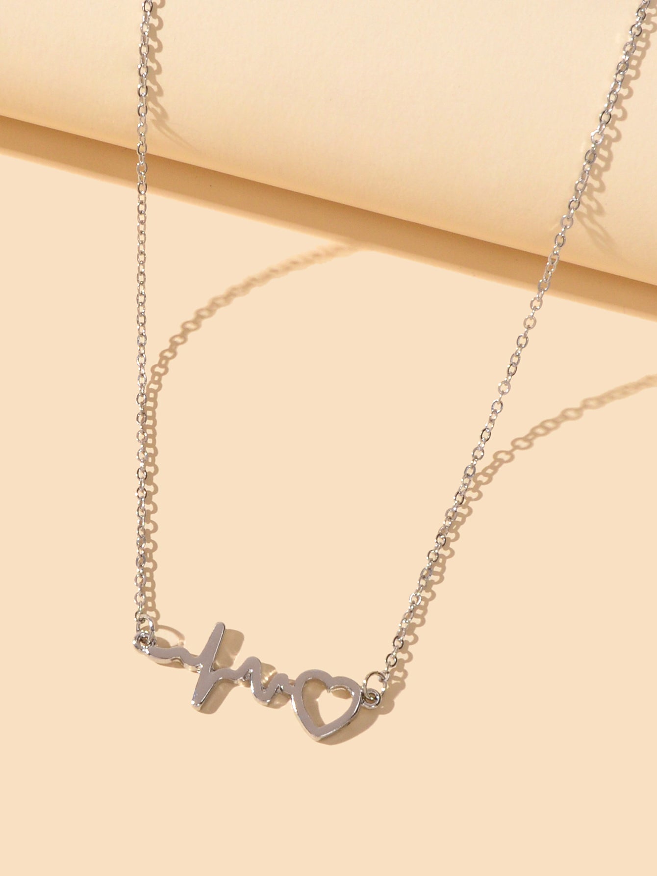 Minimalist Jewelry Gold Silver Chain Heartbeat Pendant Necklace Party