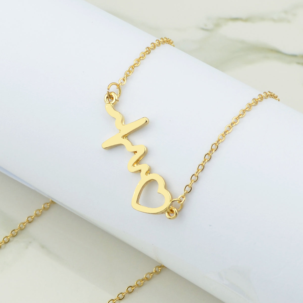 Minimalist Jewelry Gold Silver Chain Heartbeat Pendant Necklace Party