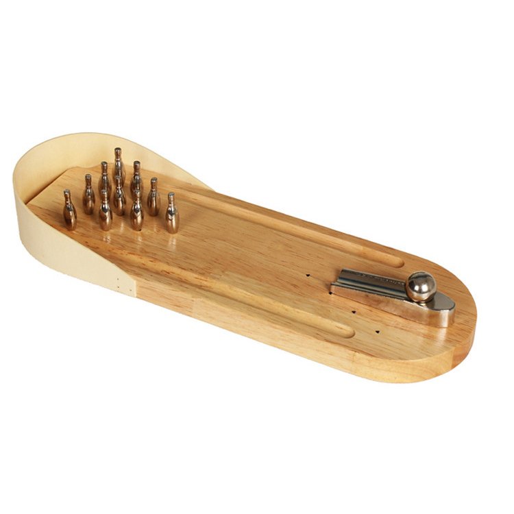 Desktop Wooden Bowling Alley With Movable Ramp For Desk Play Gothic Themed Miniature Game