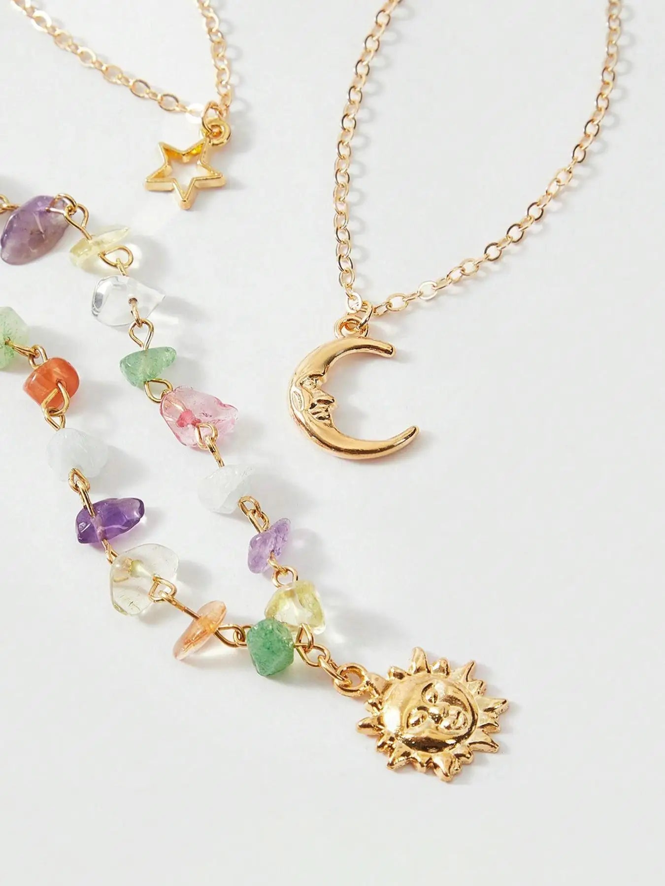 3-piece sun moon zircon layered necklace set Party, Dates, Daily ClothingDecor, Trendy All-match & Exquisite Jewelry for Gift