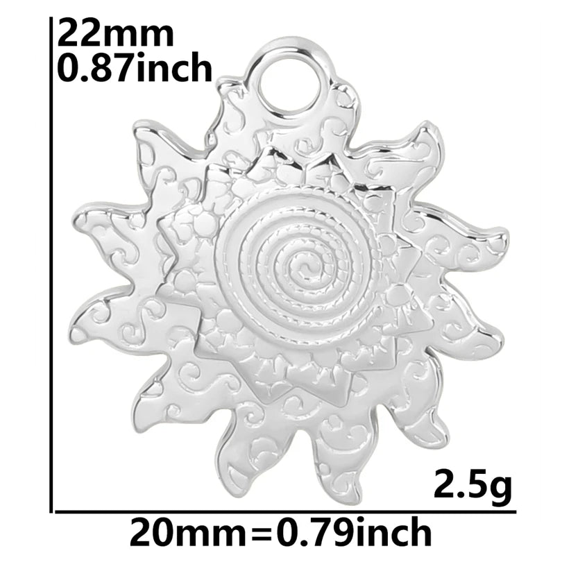 5pcs/Lot Sun Charm Round Blank Settings Stainless Steel Charms For Jewelry Making Supplies Breloques Diy Stone Crystal Oil Drip