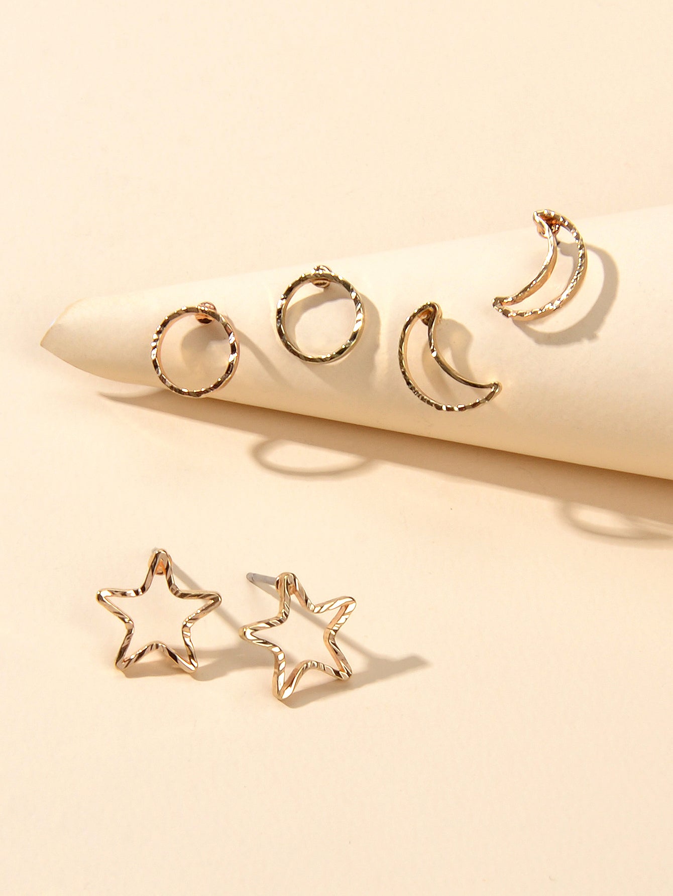 3 pairs Minimalist Jewelry Circle Star Moon Trendy Stud Small Earrings