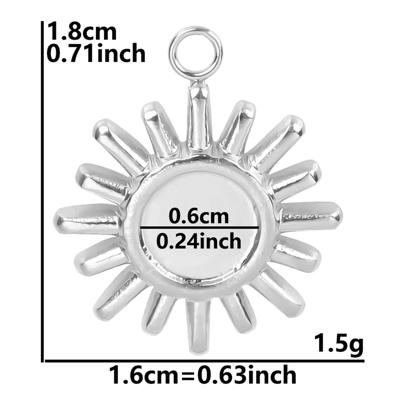 5pcs/Lot Sun Charm Round Blank Settings Stainless Steel Charms For Jewelry Making Supplies Breloques Diy Stone Crystal Oil Drip