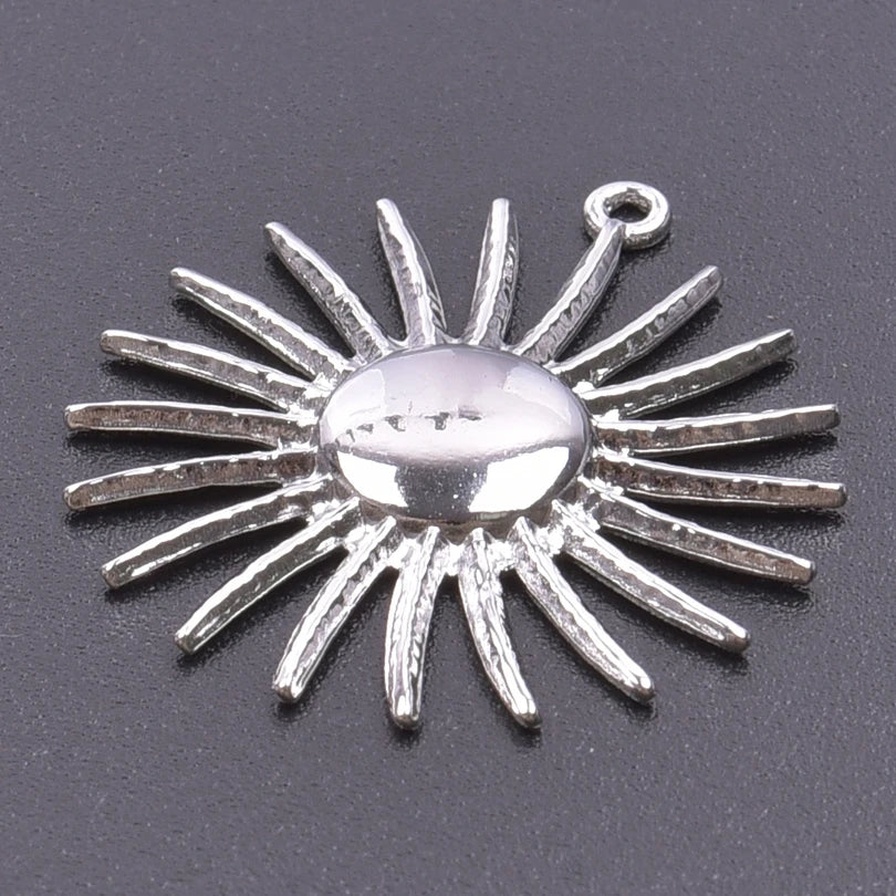 5pcs/Lot Sun Charm Round Blank Settings Stainless Steel Charms For Jewelry Making Supplies Breloques Diy Stone Crystal Oil Drip