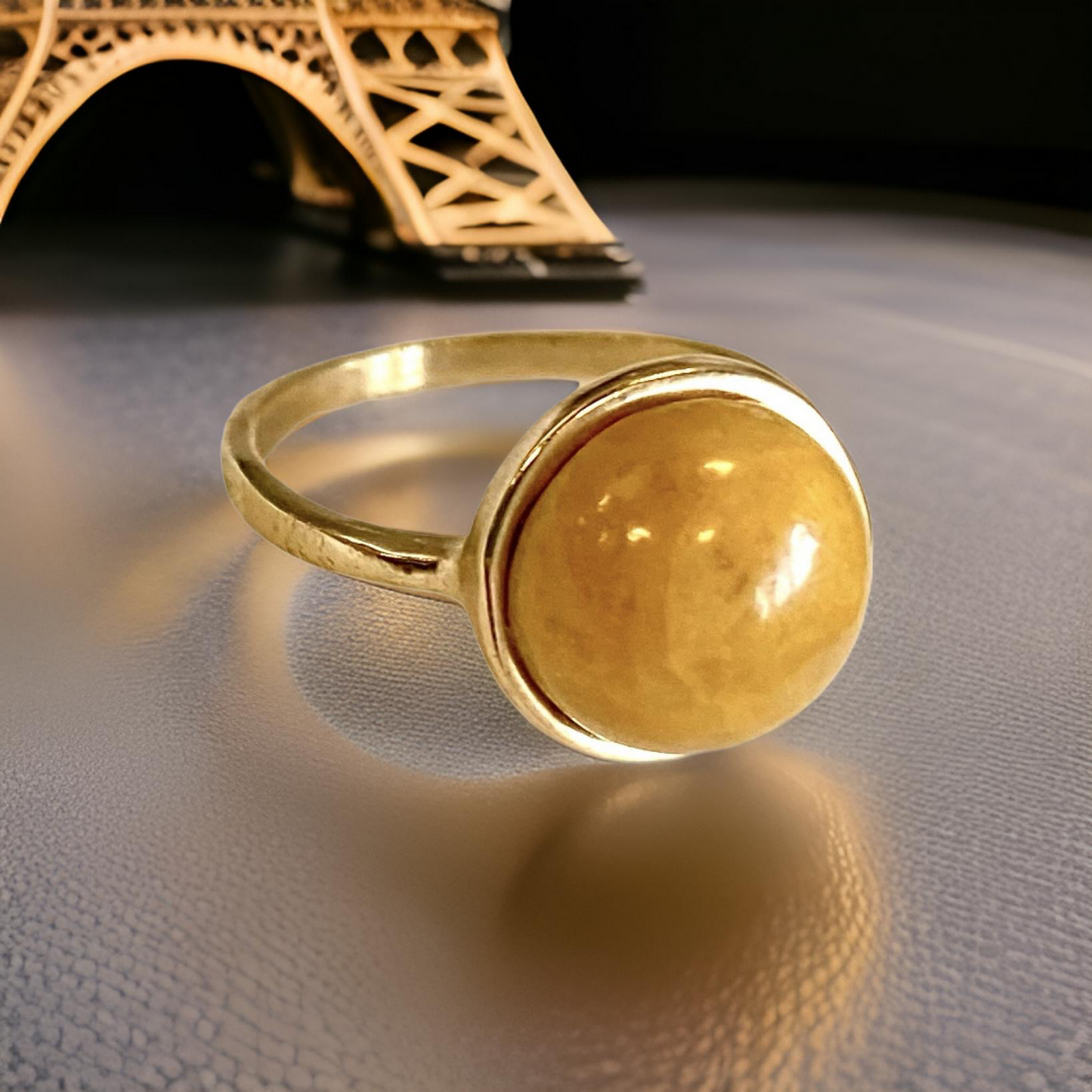 Yellow Jasper Round Gemstone Ring - 24k dip