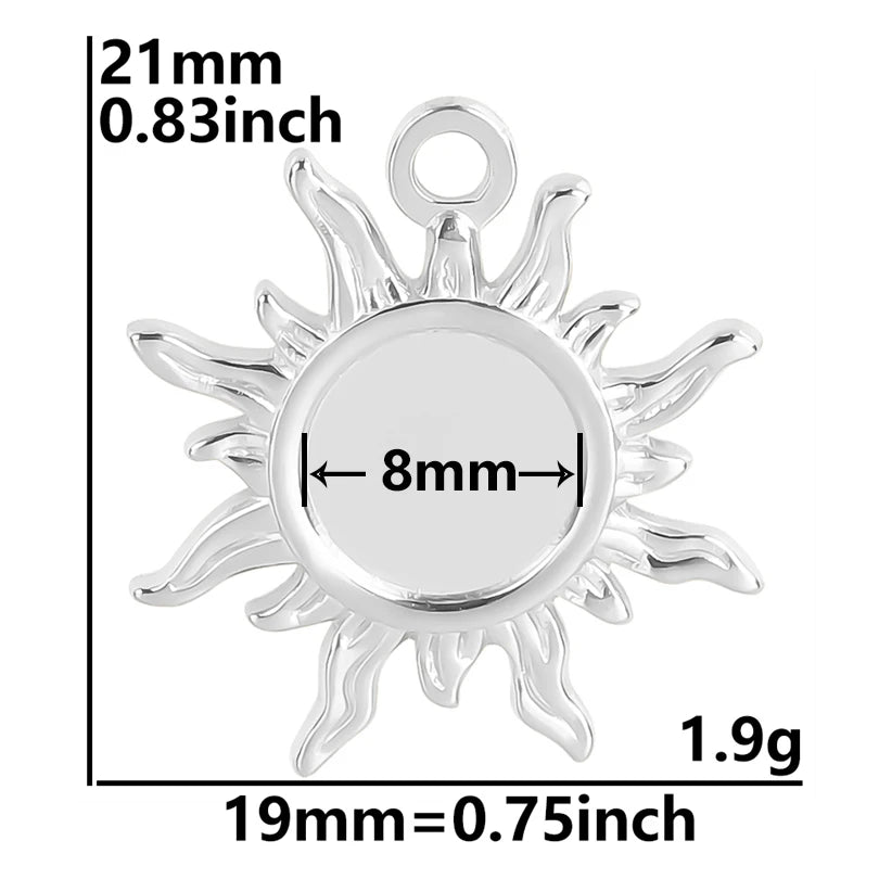 5pcs/Lot Sun Charm Round Blank Settings Stainless Steel Charms For Jewelry Making Supplies Breloques Diy Stone Crystal Oil Drip