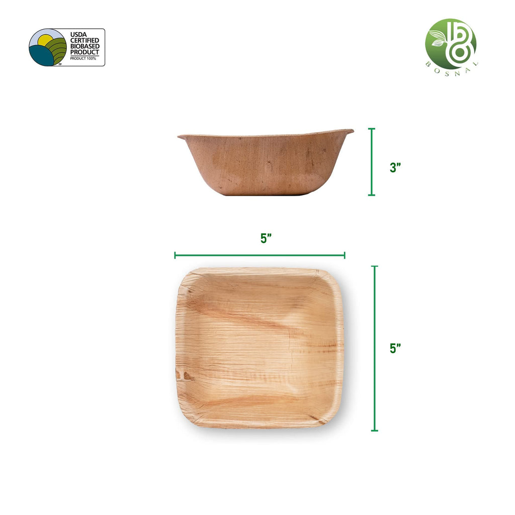 Bosnal - Palm Leaf Biodegradable Bowls, 5 inch, Square