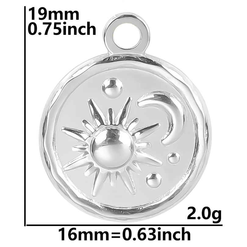 5pcs/Lot Sun Charm Round Blank Settings Stainless Steel Charms For Jewelry Making Supplies Breloques Diy Stone Crystal Oil Drip