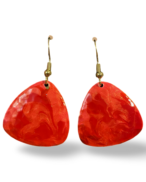 Red & Pink Marble Guitar Pick Lures of Love Earrings