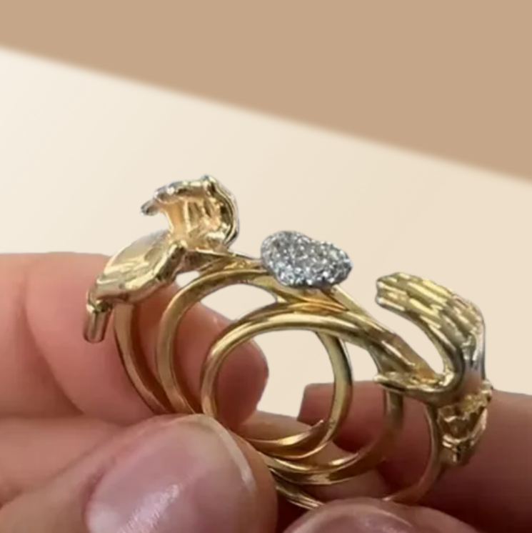 Open Hands Heart Ring Fede Gimmel Clasped Hands Ring Holding Hands Claddagh Band Hug Ring Bronze Couple Rings for Women