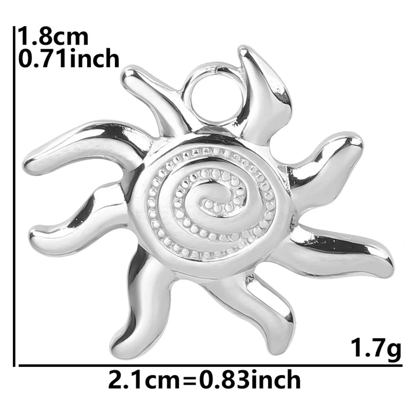 5pcs/Lot Sun Charm Round Blank Settings Stainless Steel Charms For Jewelry Making Supplies Breloques Diy Stone Crystal Oil Drip