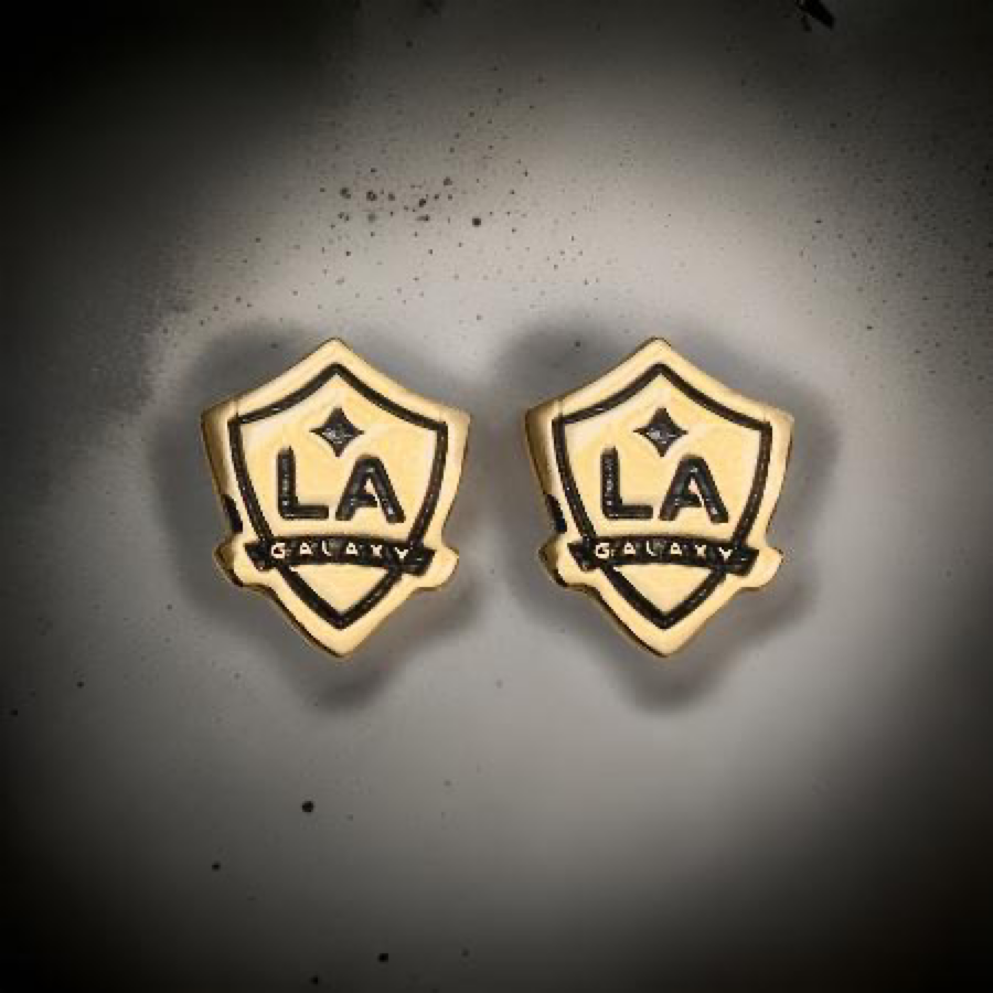 LA Galaxy Shield Dainty Stud Earrings w/ black fill 24k Gold dip