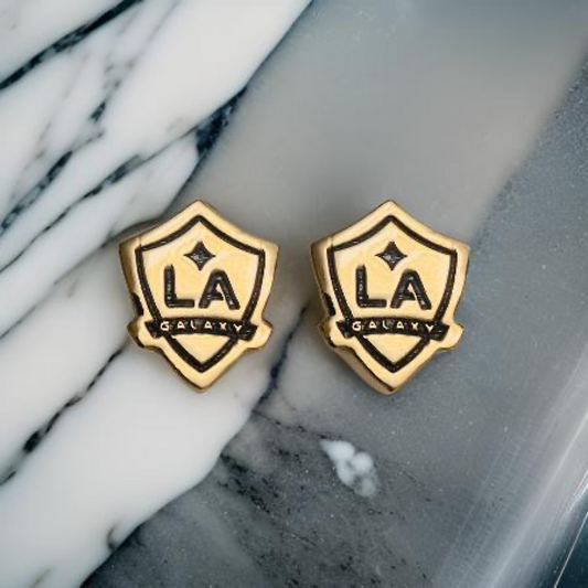 LA Galaxy Shield Dainty Stud Earrings w/ black fill 24k Gold dip