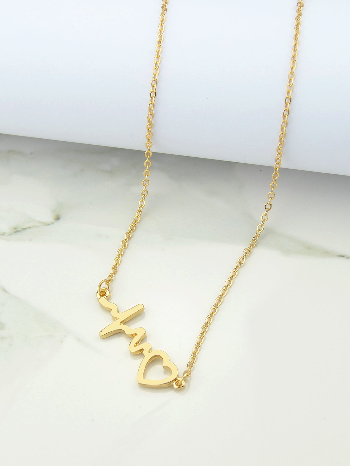 Minimalist Jewelry Gold Silver Chain Heartbeat Pendant Necklace Party