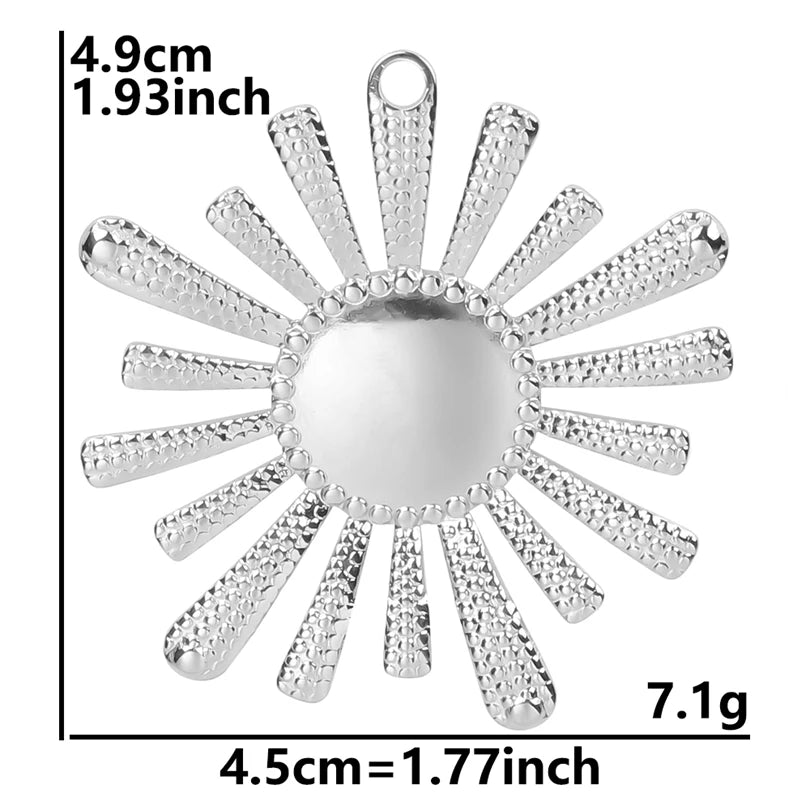 5pcs/Lot Sun Charm Round Blank Settings Stainless Steel Charms For Jewelry Making Supplies Breloques Diy Stone Crystal Oil Drip