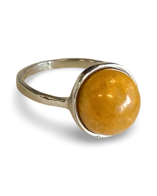 Yellow Jasper Round Gemstone Ring - Silver
