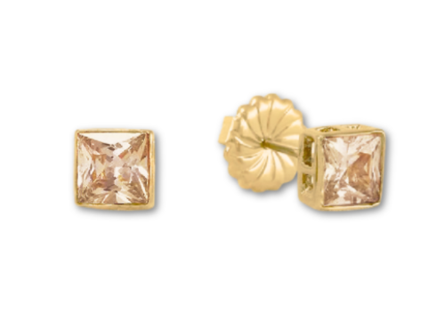 Princess Cut Stud Earrings – 6mm & 8mm | 18k Gold or White Gold Finish