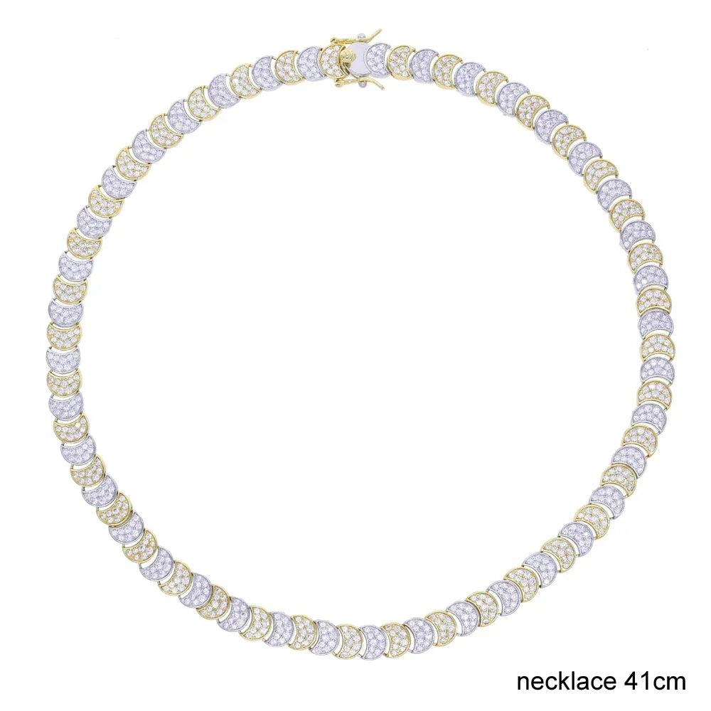 2025 New arrived Gold Color Delicate Bracelet Necklace Set Bling Bling Slippy Moon Link Moon Paved Mini Small CZ Party Jewelry