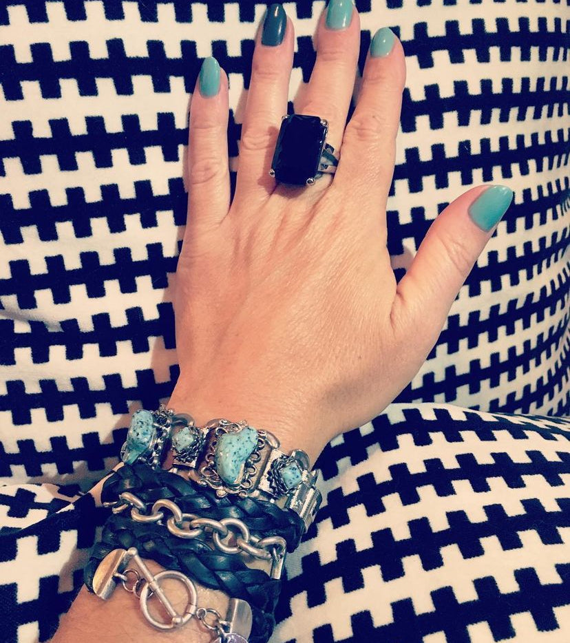 Sterling Silver Jet Black Crystal  Ring