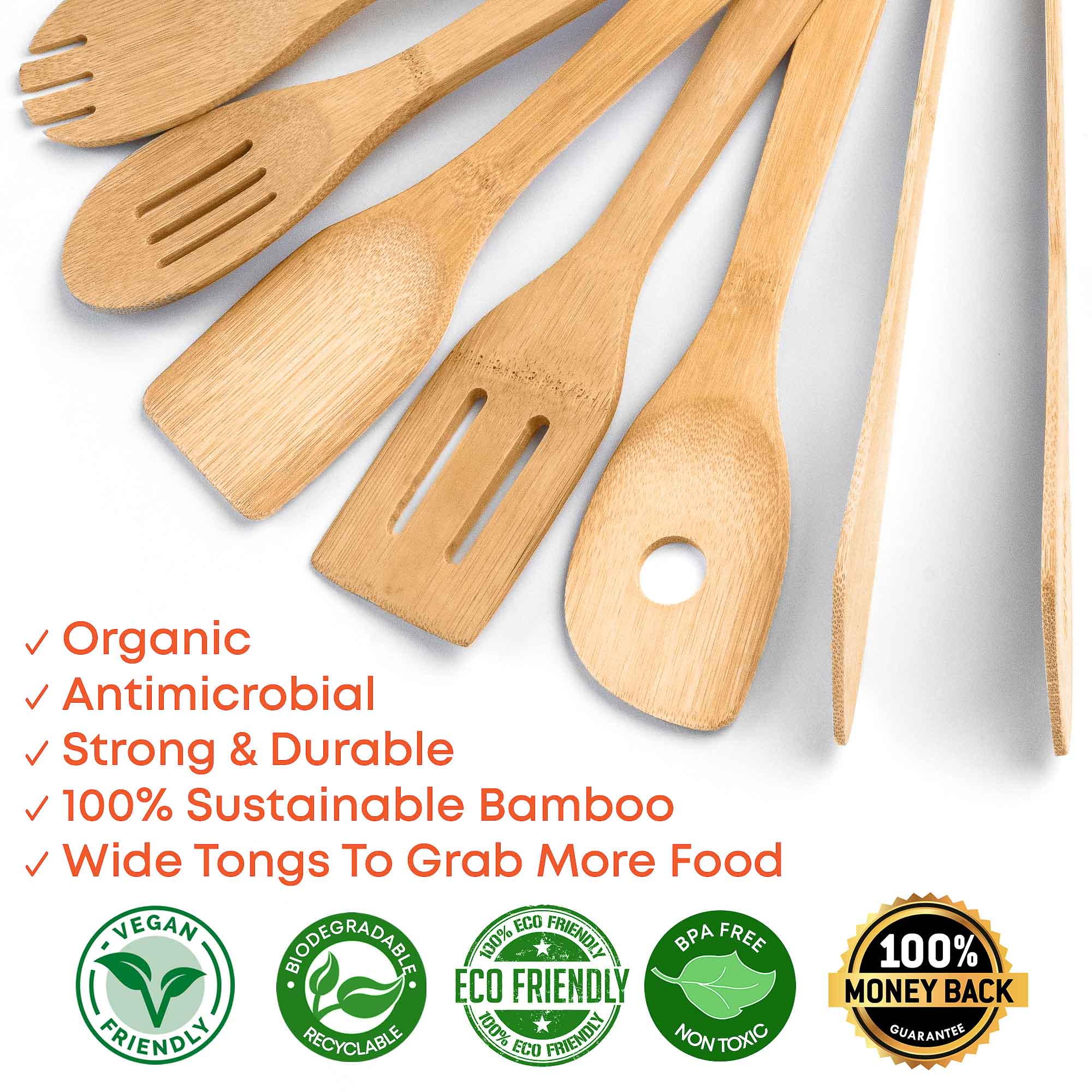 Bamboo Kitchen Utensils Set 8 Piece for Eco Conscious Home Cooks Mystic Sustainable Wooden Spatulas Spoons Tongs