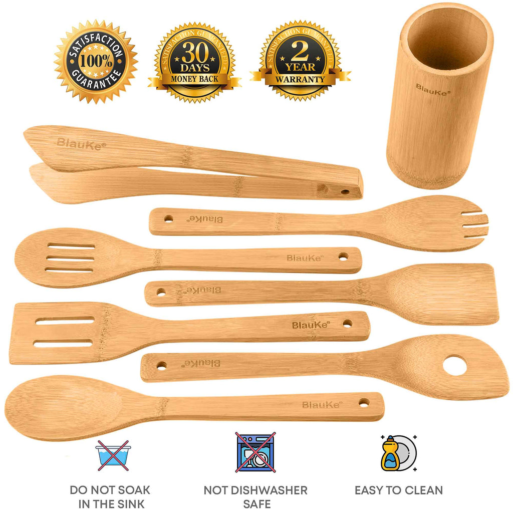 Bamboo Kitchen Utensils Set 8 Piece for Eco Conscious Home Cooks Mystic Sustainable Wooden Spatulas Spoons Tongs