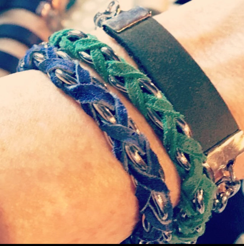 Turquoise Suede Woven Cable Chain Toggle Bracelet